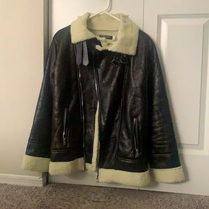 Men’s Aviator Distressed Faux Leather Jacket